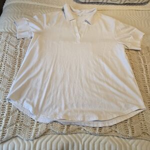 Jane And Delancey Brand. White Short Sleeve Polo Shirt. Deep V with Ribbing